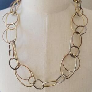 Oval Ring Gold Silver Copper Tone Chain Link Necklace